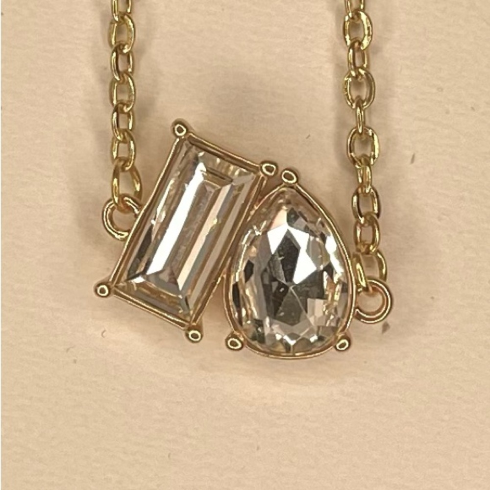 Slide Jewelry Emerald & Pear Shaped Jewel Necklace, Gold, NWOT